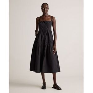 Quince Black Tiered Cotton Midi Dress
